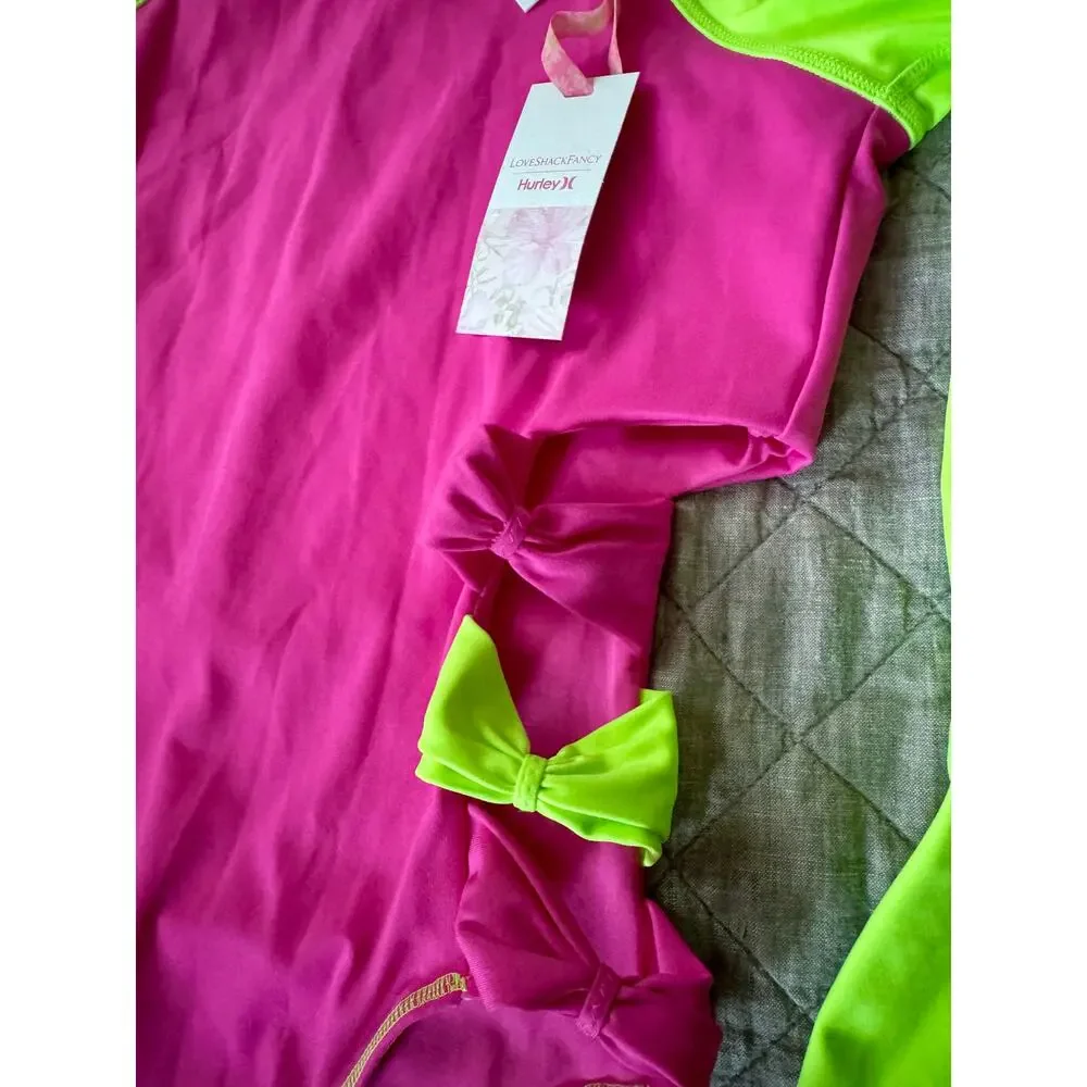 LoveShackFancy x Hurley Pink & Lime Blocked Bow Cheeky Surf Swimsuit XL